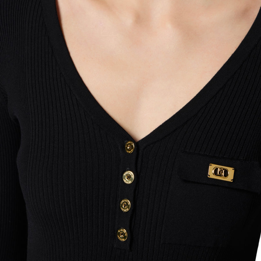 Maglia donna a micro costine con taschino