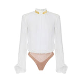 Body donna in georgette con collo gioiello