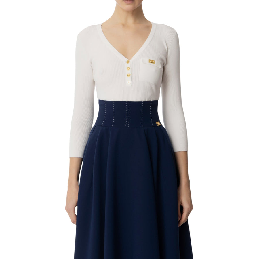Maglia donna a micro costine con taschino