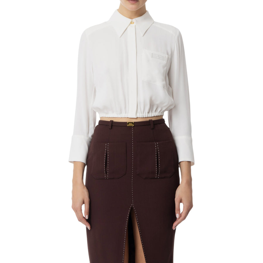 Camicia donna cropped in georgette con elastico