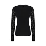 Maglia donna a costine con maniche in pizzo