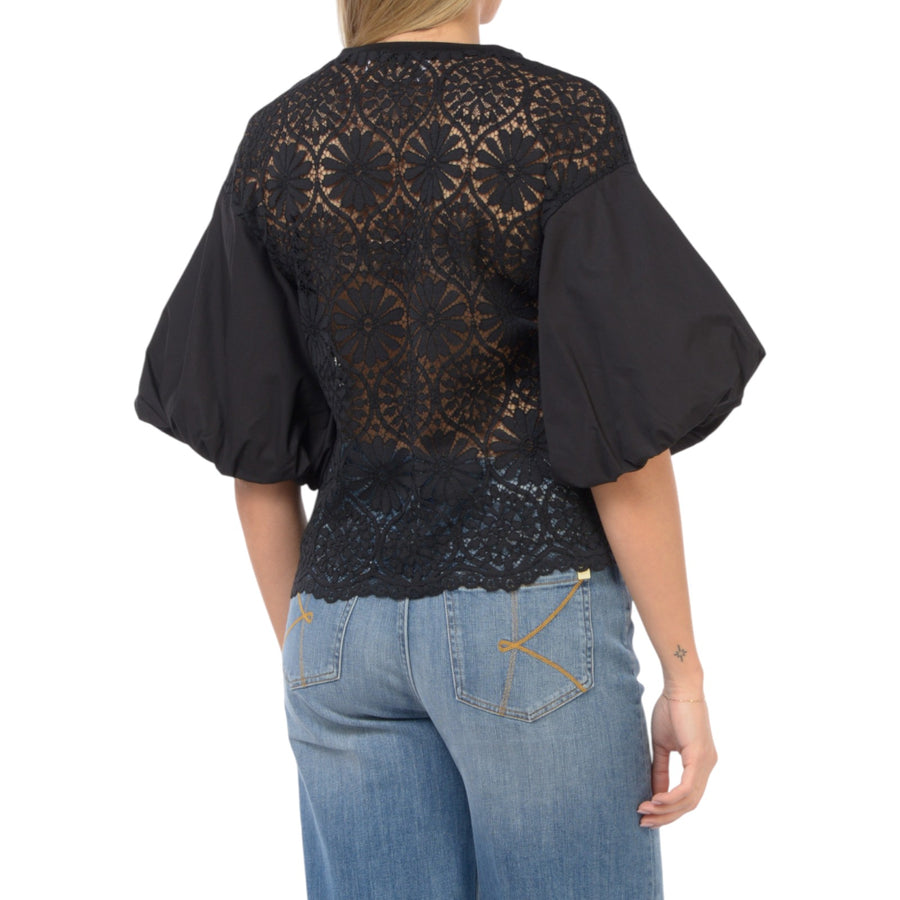 Blusa donna Kaos con inserto in pizzo e maniche a sbuffo