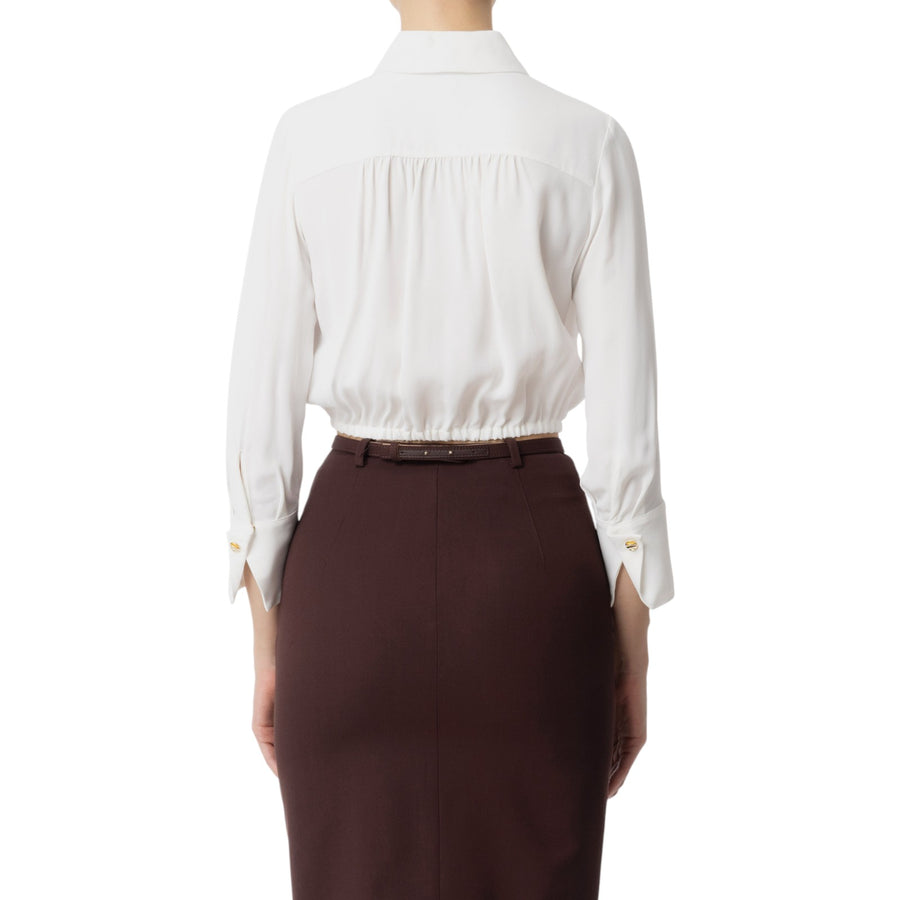 Camicia donna cropped in georgette con elastico