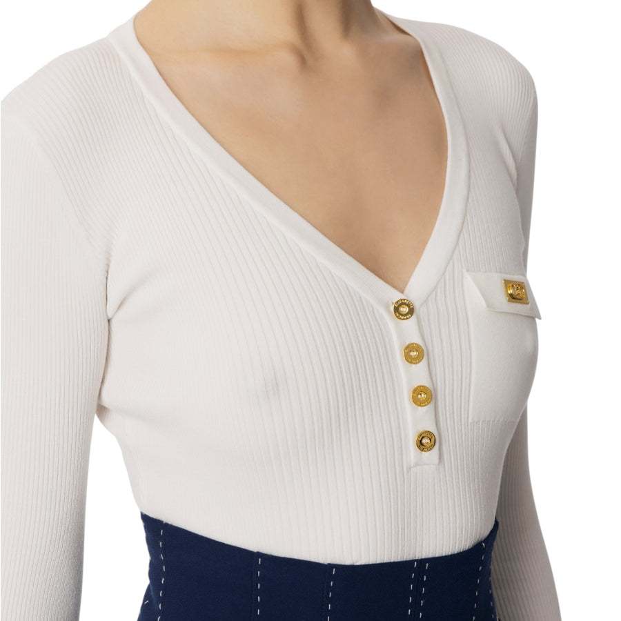 Maglia donna a micro costine con taschino