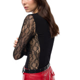 Maglia donna a costine con maniche in pizzo