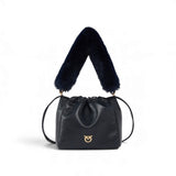 Borsa donna secchiello a spalla in nappa con doppia tracolla