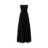 Abito donna lungo con top a costine e gonna a balze