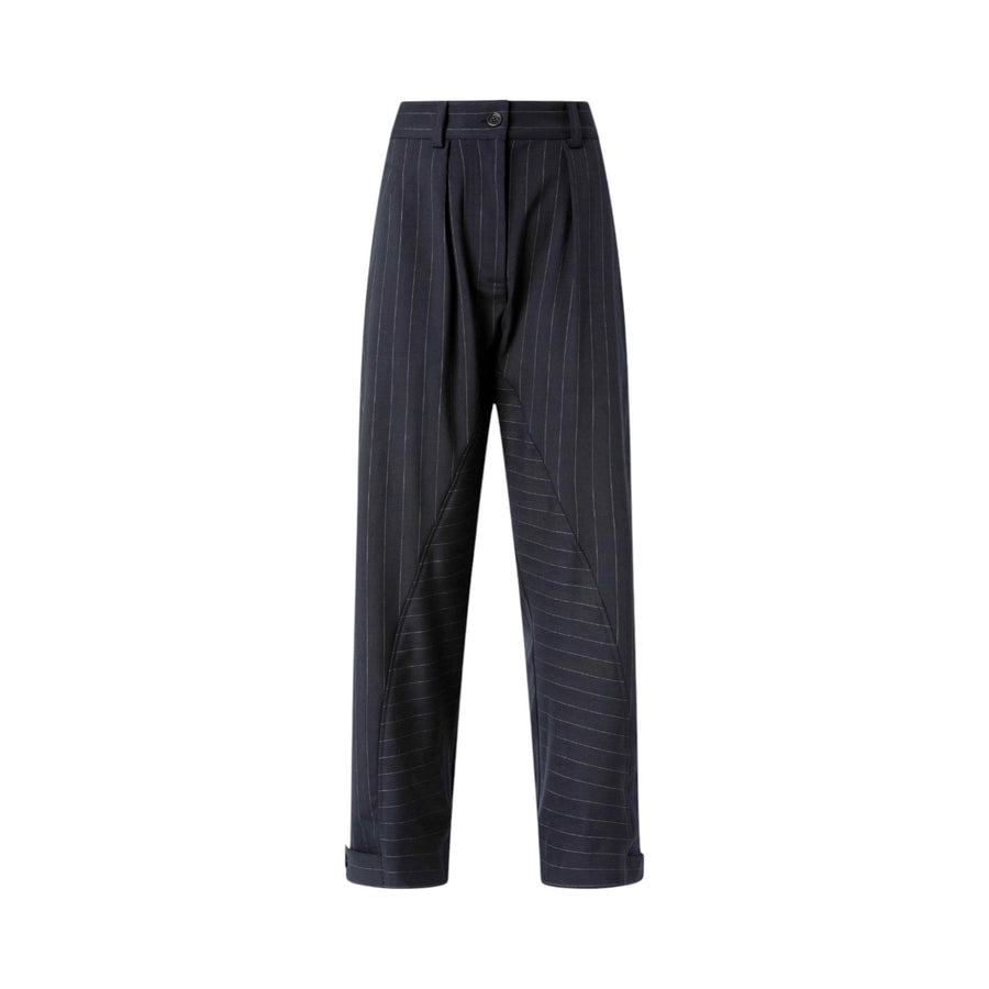 Pantaloni donna gessati a palloncino in lana