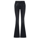 Jeans donna bootcut con strass