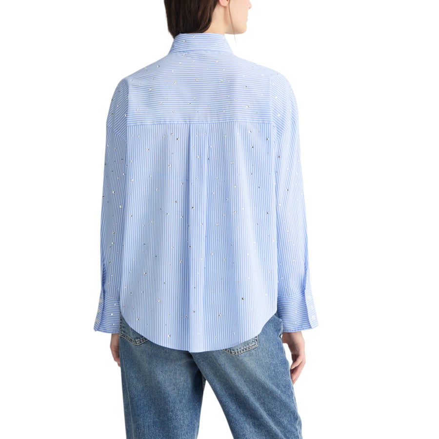 Camicia donna azzurra in popeline con strass