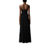 Abito donna lungo con top a costine e gonna a balze