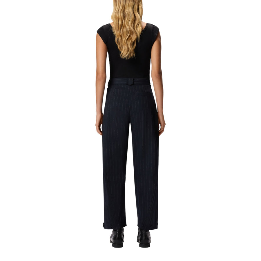 Pantaloni donna gessati a palloncino in lana