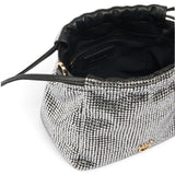Borsa donna secchiello a spalla full strass con tracolla effetto pelliccia