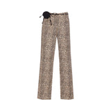 Pantaloni donna animalier con cintura con rosa
