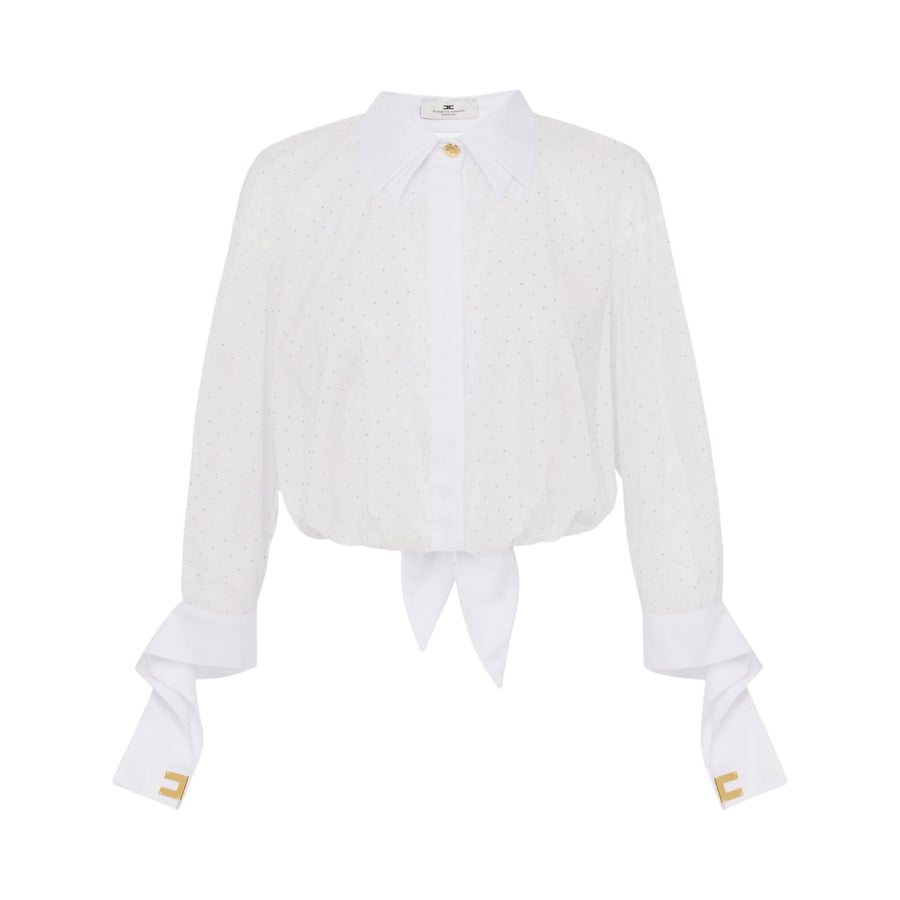 Camicia donna in popeline con strass e nodo