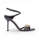 Sandali donna in vernice con logo gioiello