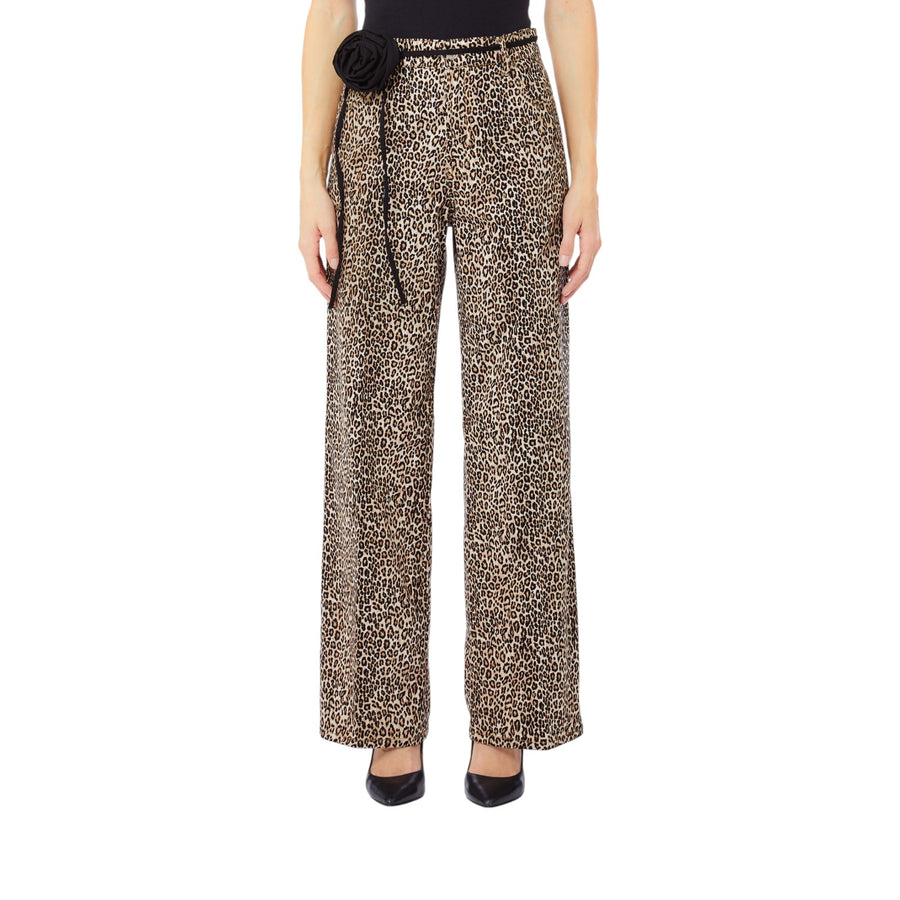 Pantaloni donna animalier con cintura con rosa
