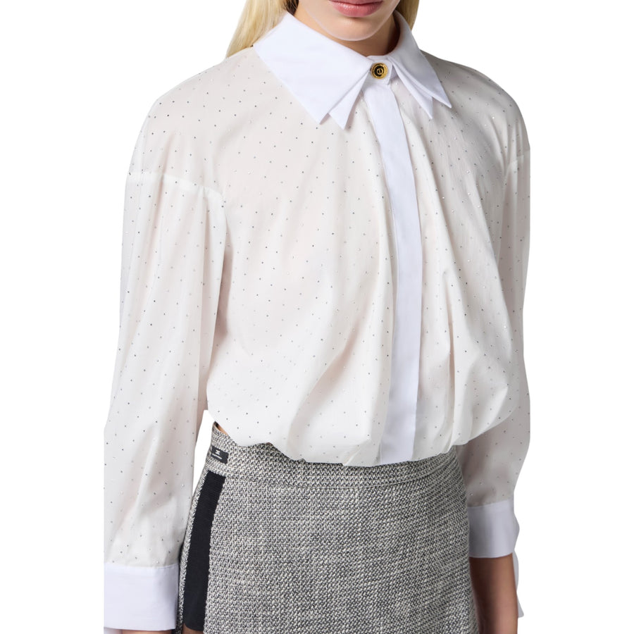 Camicia donna in popeline con strass e nodo
