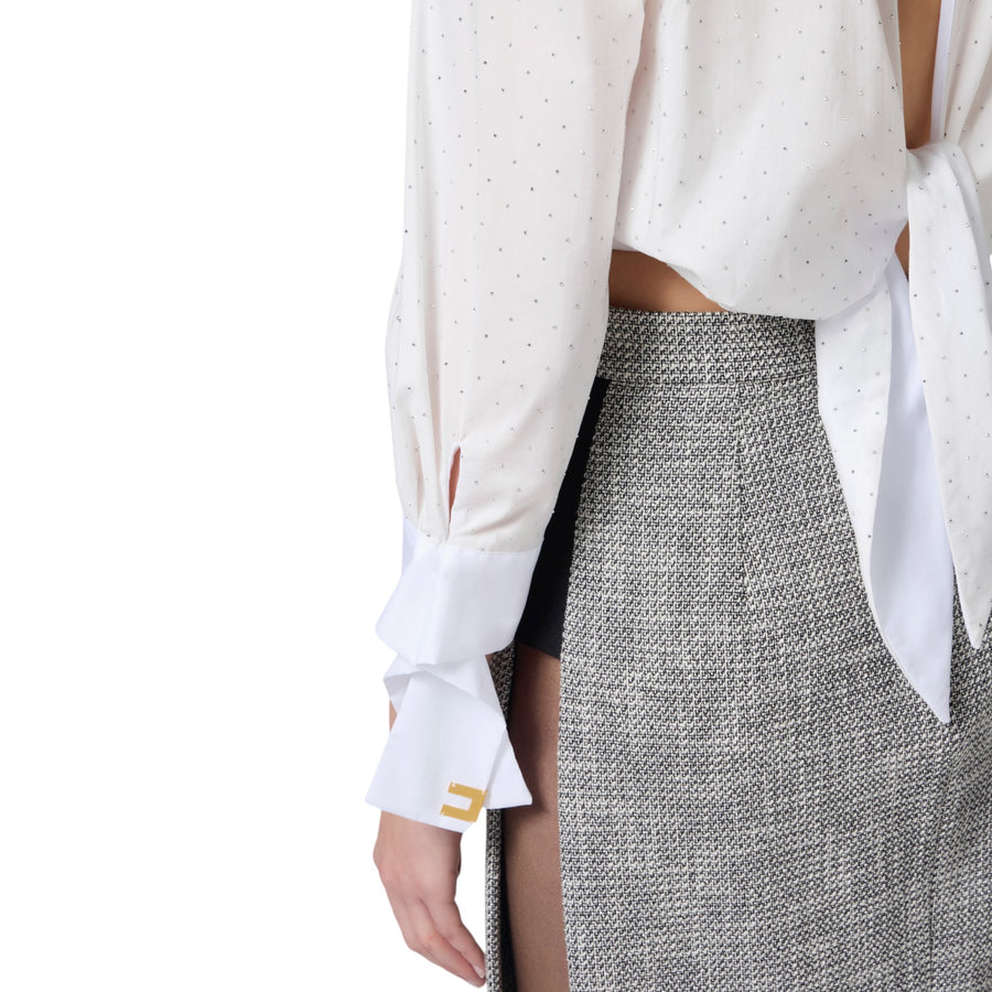 Camicia donna in popeline con strass e nodo