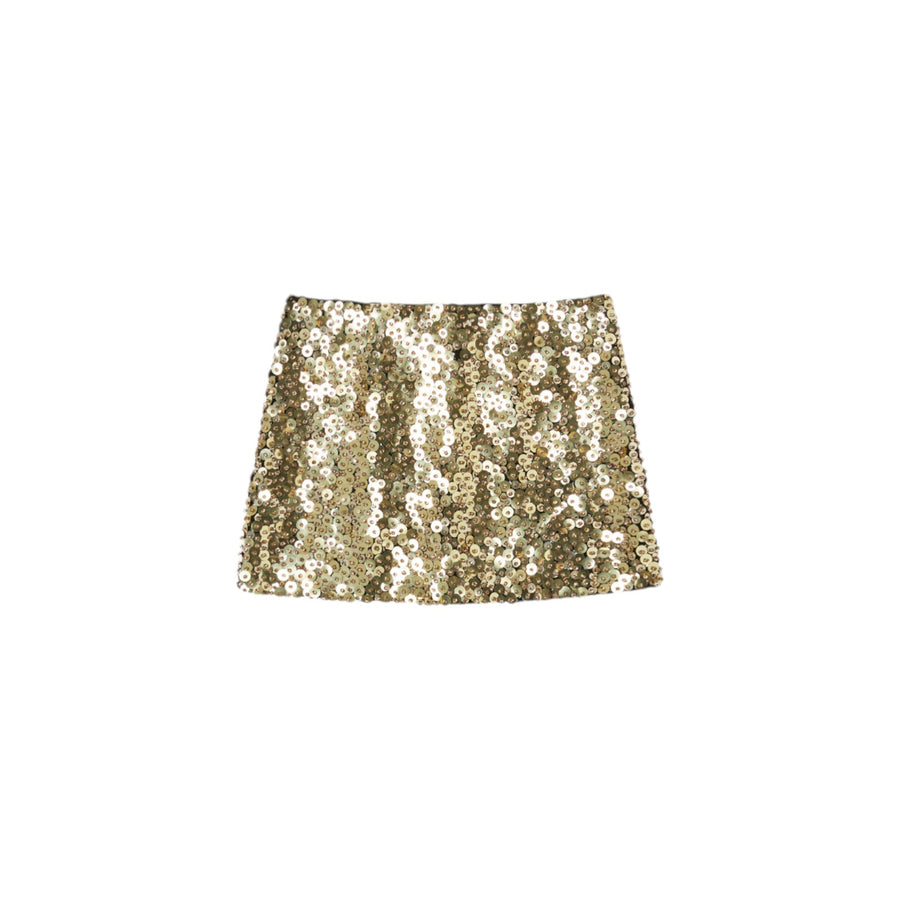 Minigonna donna con paillettes dorate e strass