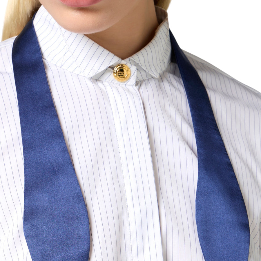 Camicia donna in popeline rigato con cravattino
