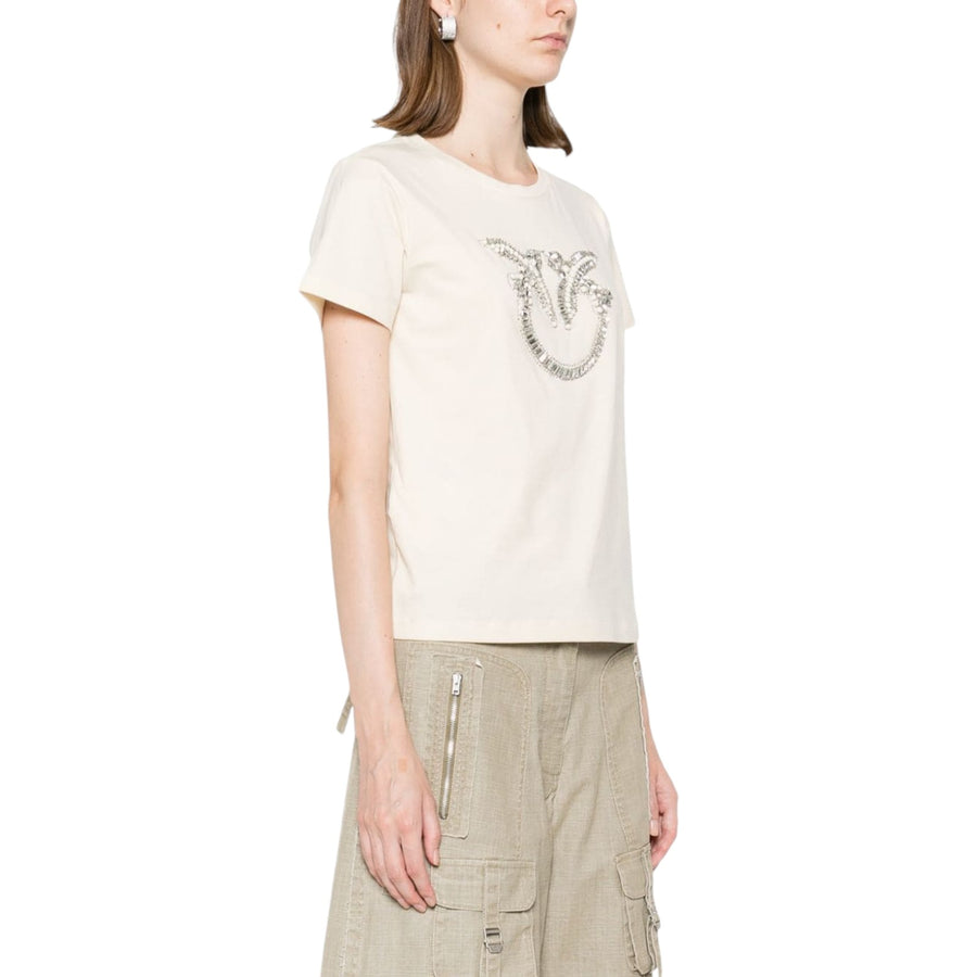 T-shirt donna con ricamo logo Love Birds in cristalli