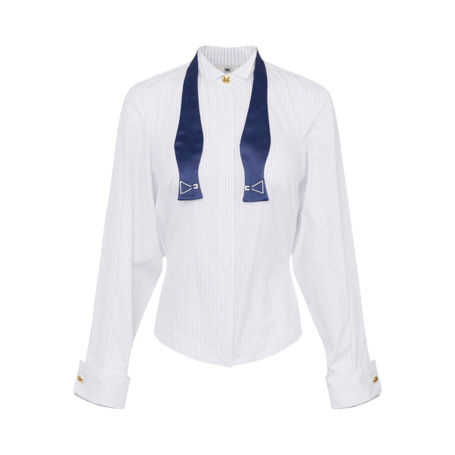 Camicia donna in popeline rigato con cravattino