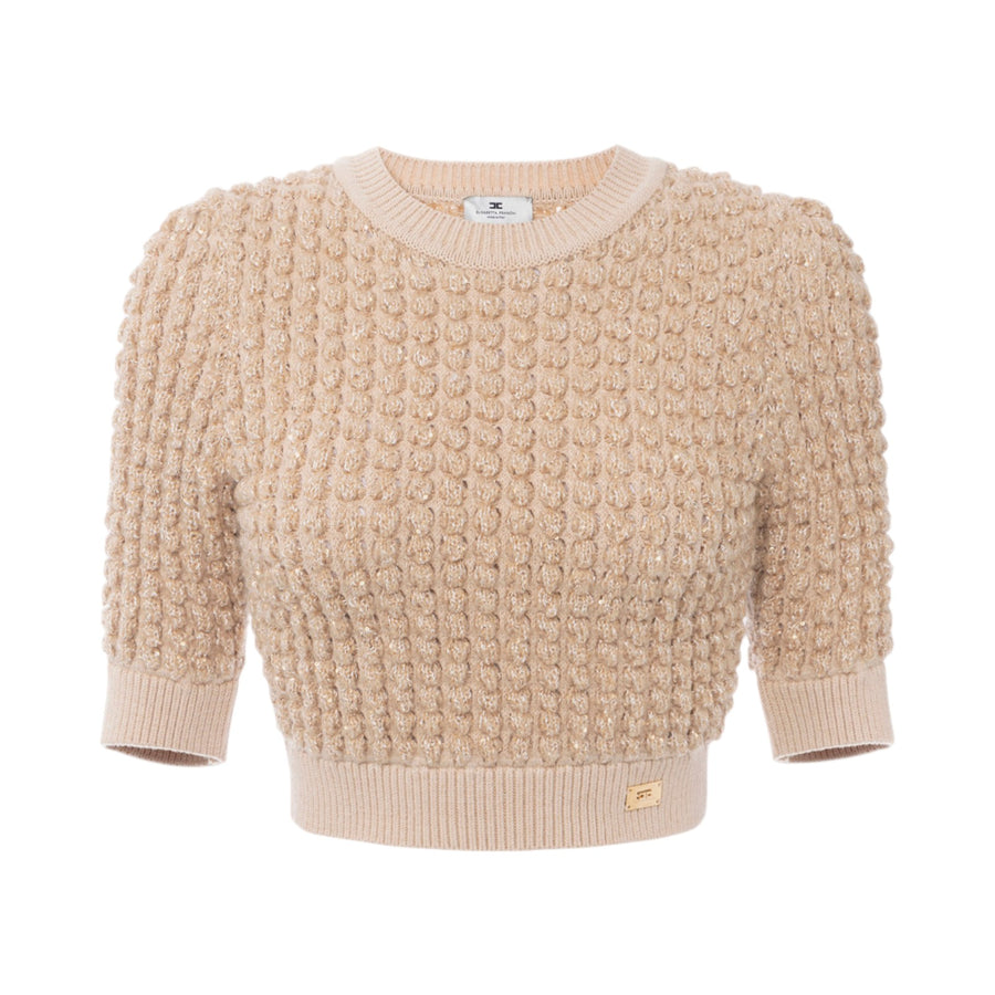 Top donna in maglia bouclé con paillettes