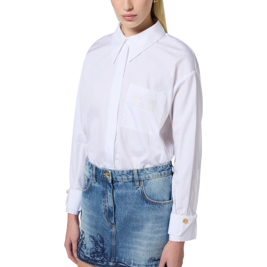 Camicia donna in popeline con taschino ricamato