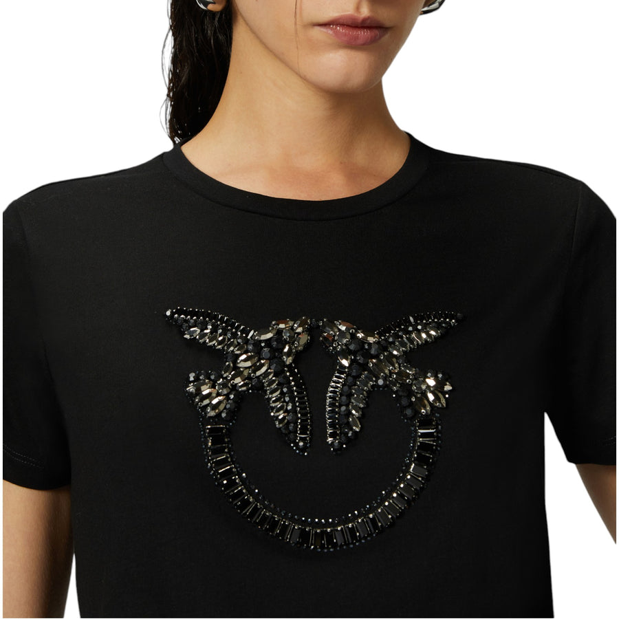 T-shirt donna con ricamo logo Love Birds in cristalli