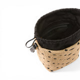 Borsa a tracolla piccola Bucket Mini in rafia con motivo chevron