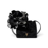 Borsa donna secchiello a spalla in tessuto full strass con fiore