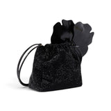 Borsa donna secchiello a spalla in tessuto full strass con fiore