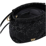 Borsa donna secchiello a spalla in tessuto full strass con fiore