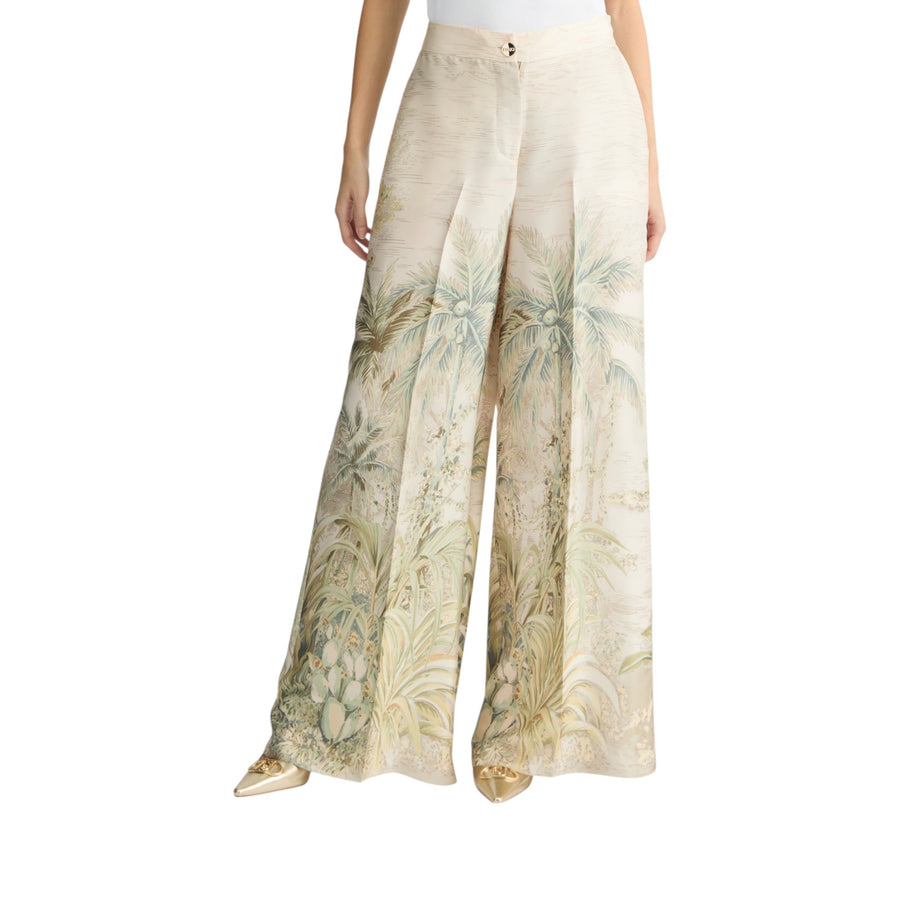 Pantaloni donna a palazzo in twill stampato