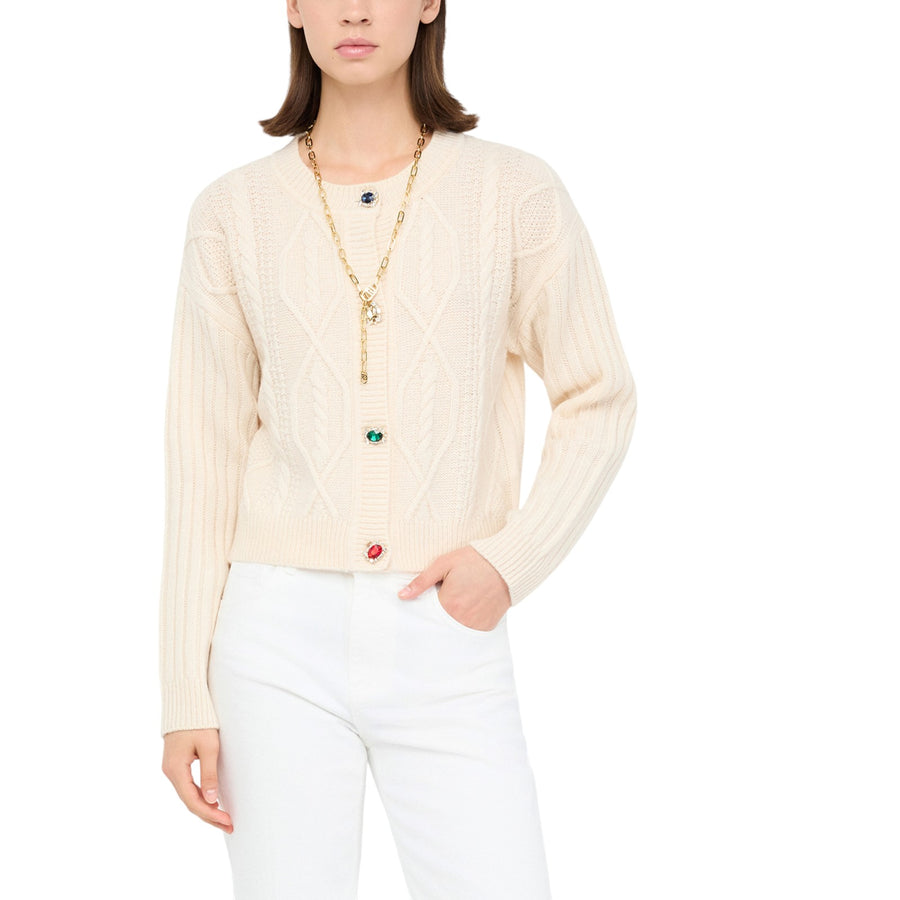 Cardigan donna in lana con bottoni gioiello