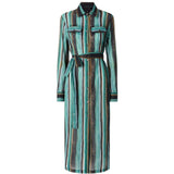 Abito donna chemisier midi in cotone con righe effetto pennellato