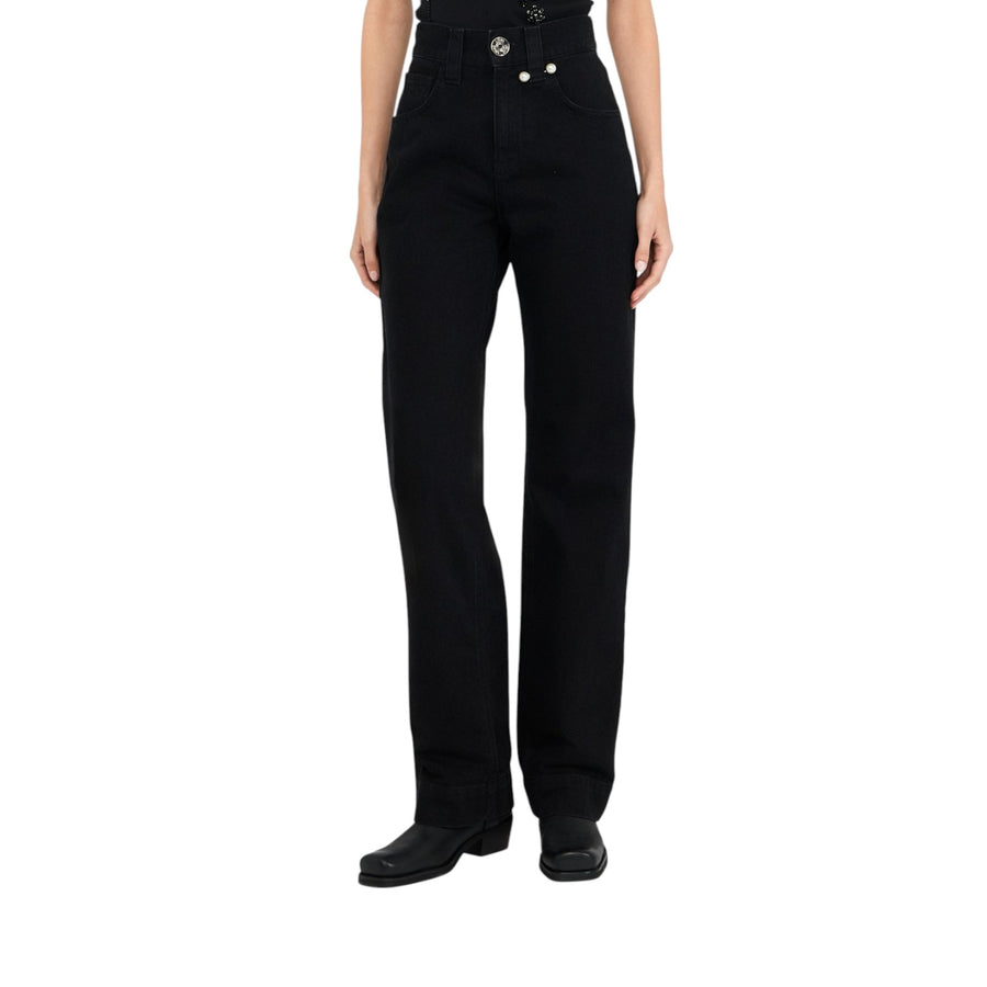 Jeans donna straight con perle gioiello