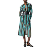 Abito donna chemisier midi in cotone con righe effetto pennellato