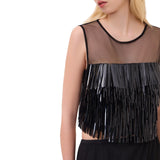 Top donna in tulle con frange