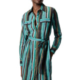 Abito donna chemisier midi in cotone con righe effetto pennellato