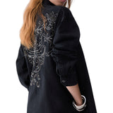 Abito donna corto in denim con ricamo