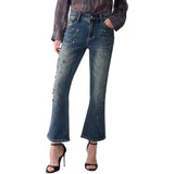 Jeans donna bootcut con ricami gioiello