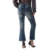 Jeans donna bootcut con ricami gioiello