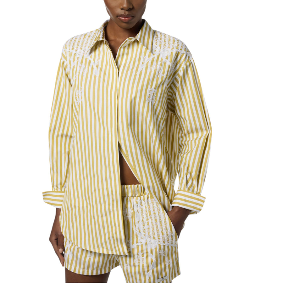 Camicia donna in popeline di cotone con ricami
