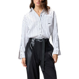 Camicia donna a righe con taschino a contrasto