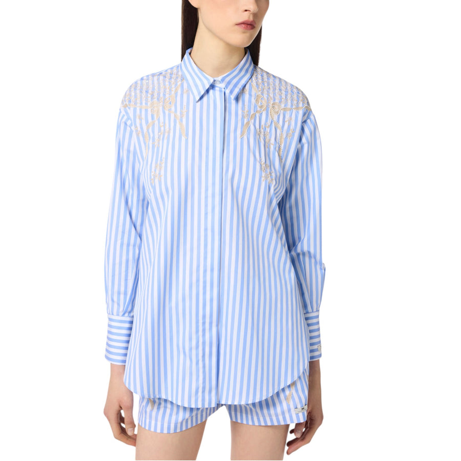 Camicia donna in popeline di cotone con ricami