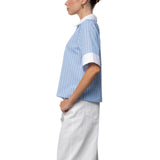 Blusa donna bastonetto a maniche corte con ricamo