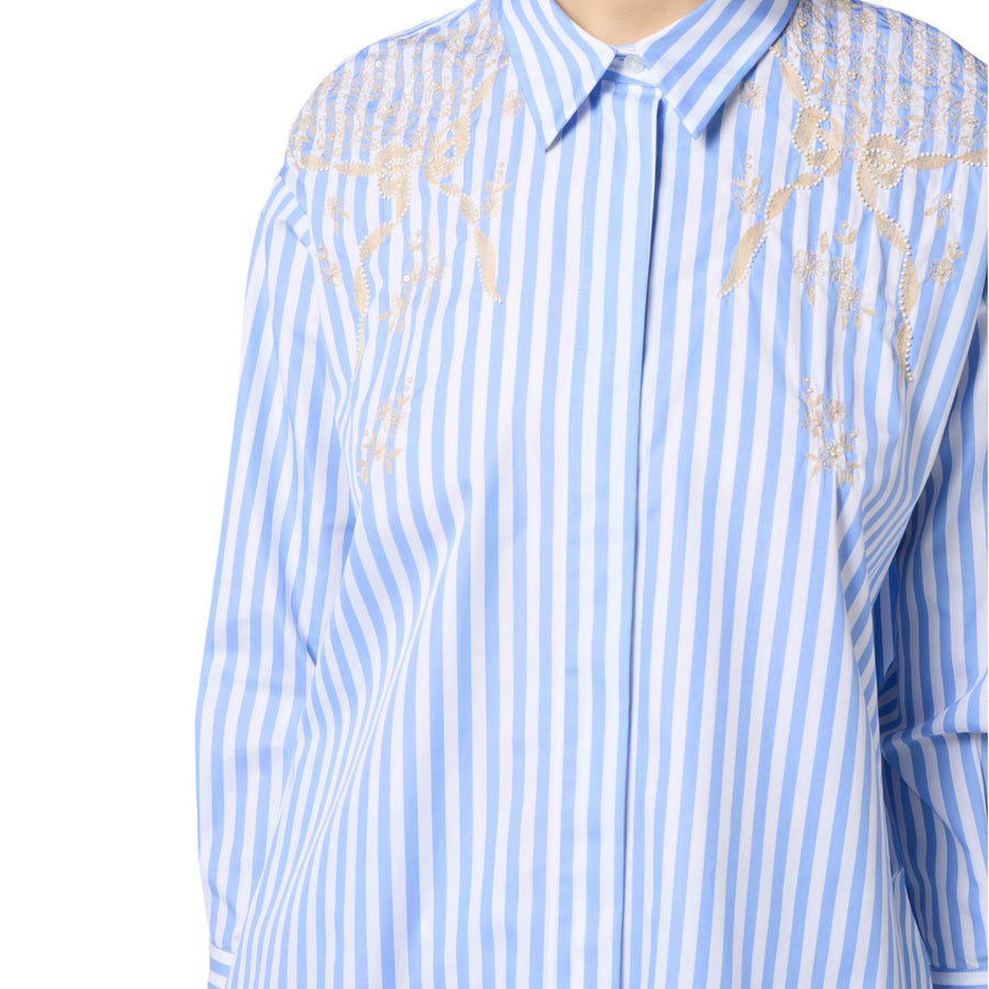 Camicia donna in popeline di cotone con ricami