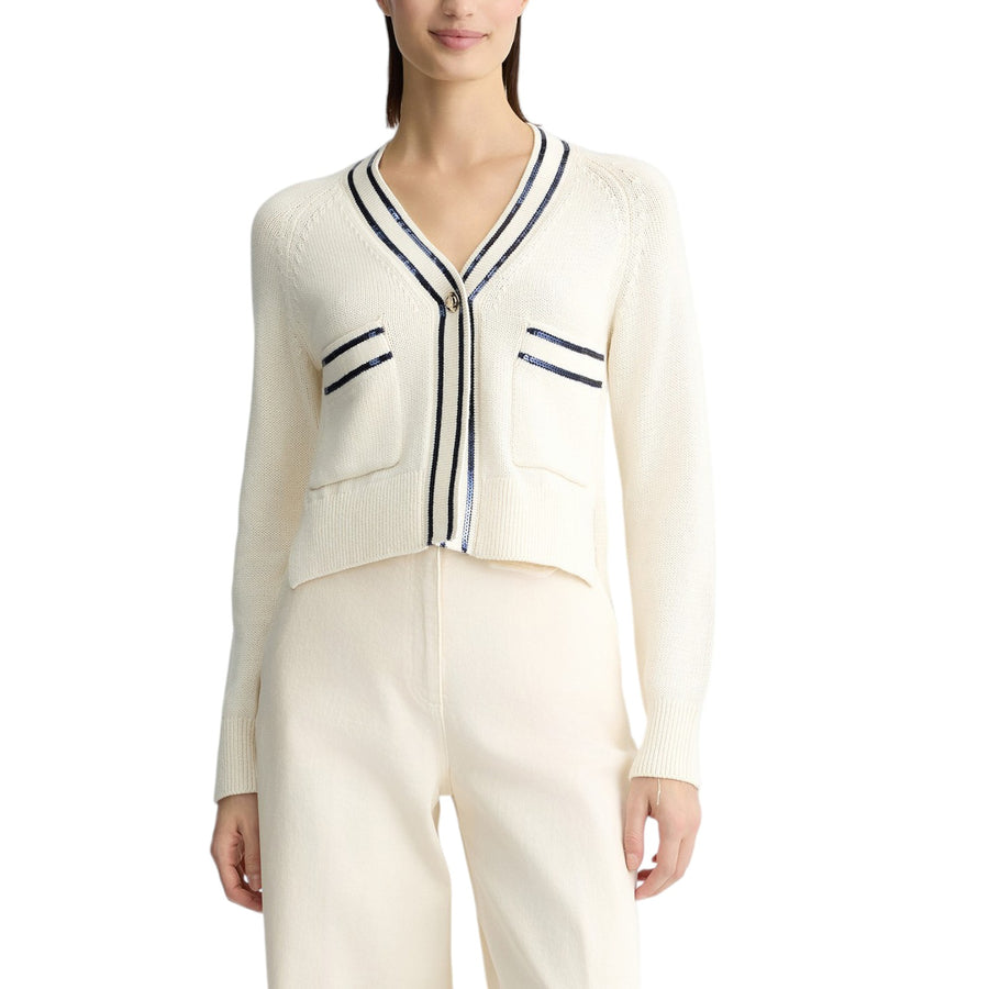 Cardigan donna bianco con paillettes